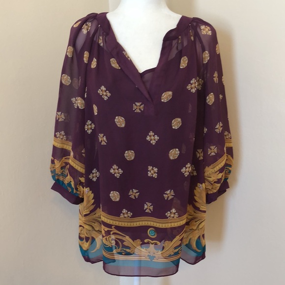 Nicole Tops - Nicole 2 Piece Plum Tank & Gold Pattern Sheer Top Set Women’s Size Large (12)